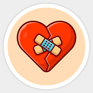 Broken Heart With Injury Tape Plaster Cartoon Vector Icon Illustration Sticker